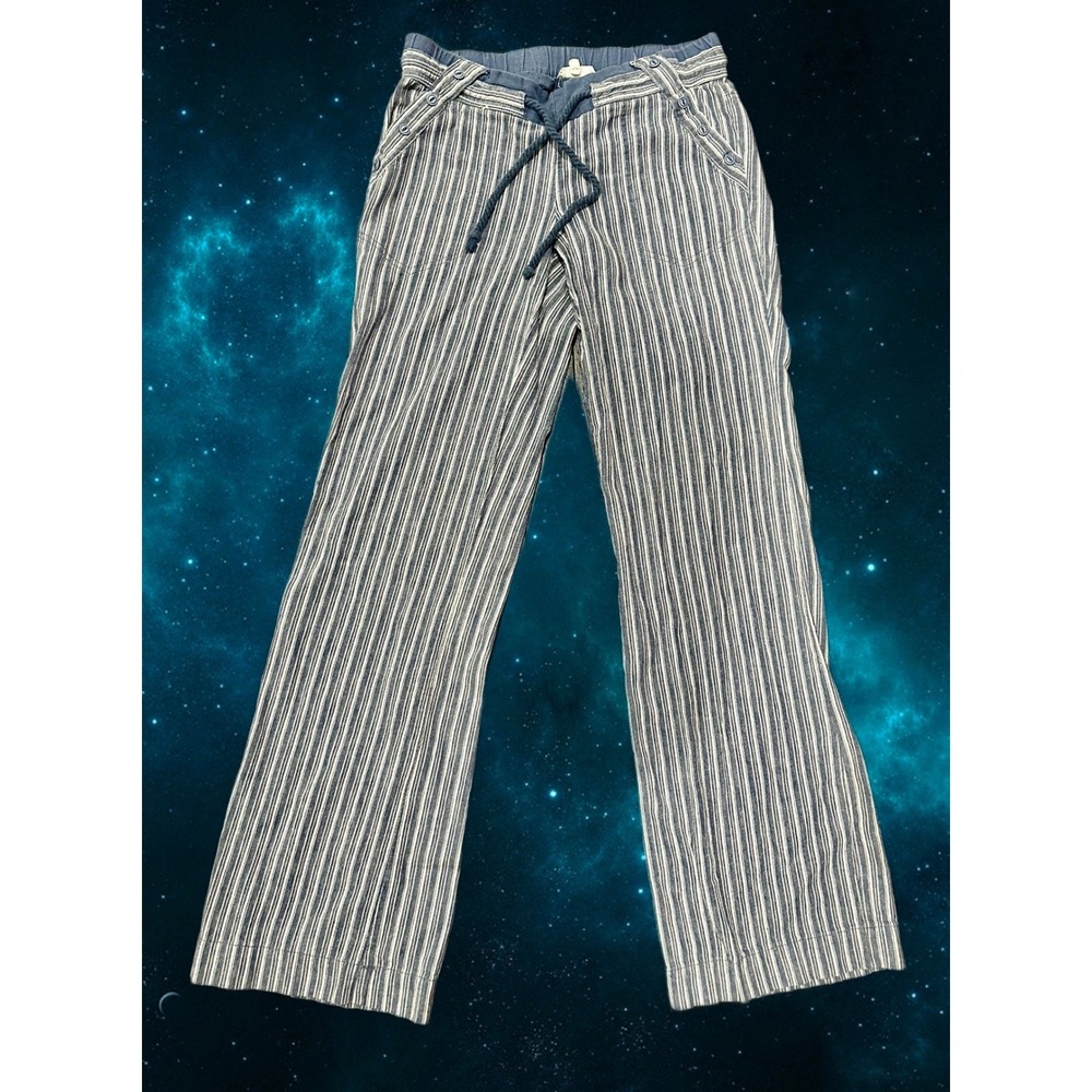 Jolt Women's Striped Wide Leg Pants Blue White Drawstring Casual Size‎ 1